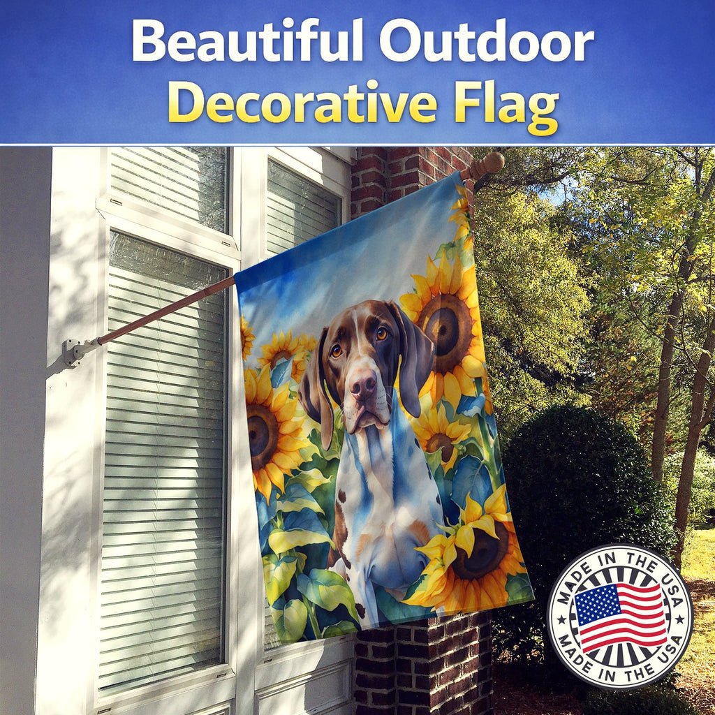 Pointer in Sunflowers House Flag 28x40 Porch Sleeve Pole Decorative Outside Yard Banner Artwork Wall Hanging, Polyester