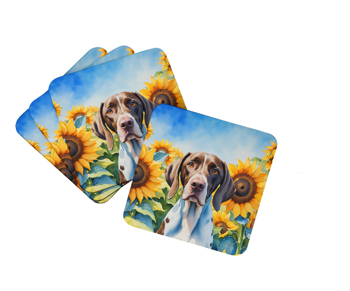 Pointer in Sunflowers Foam Coasters Set of 4 Cup Coasters for Indoor Outdoor, Tabletop Protection, Anti Slip, Mouse pad Material