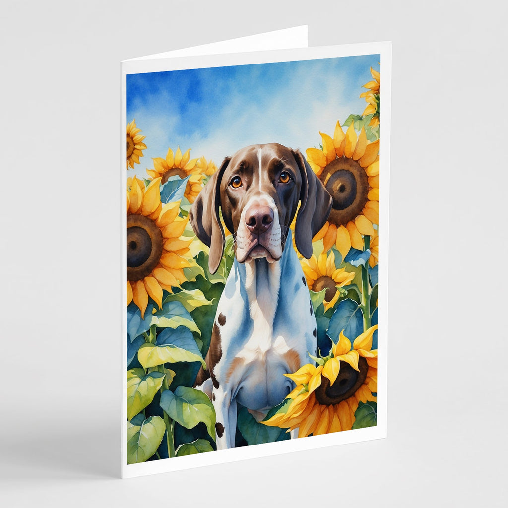 Pointer in Sunflowers Greeting Cards Pack of 8 Blank Cards with Envelopes Whimsical A7 Size 5x7