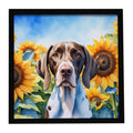 Pointer in Sunflowers Framed Metal Print Bathroom, Kitchen, Office, Home Decor Wall Art Ready to Hang, Square, 8X8