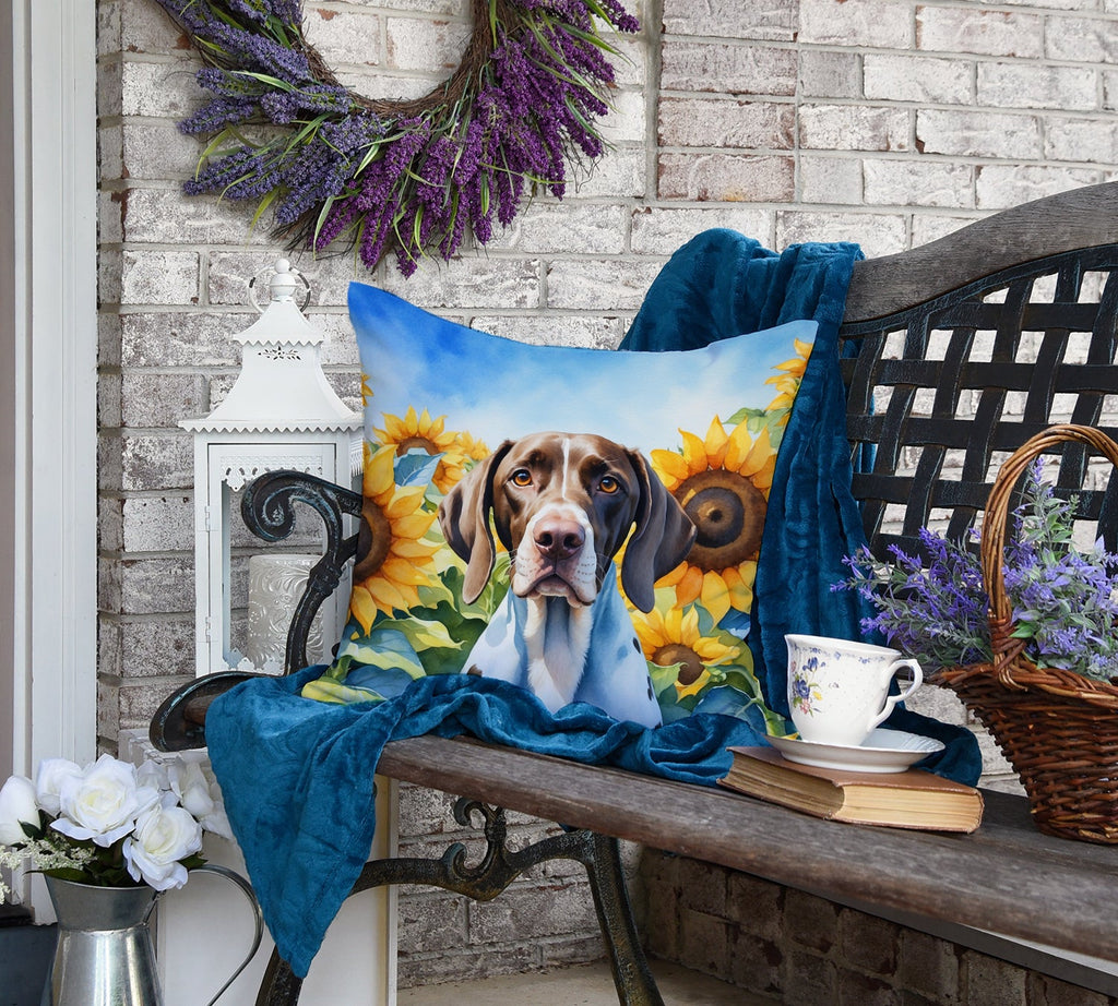 Pointer in Sunflowers Decorative Throw Pillow 18x18 Indoor Outdoor Accent Cushion, Fabric Cover with Insert for Sofa, Bed, Porch & Living Room