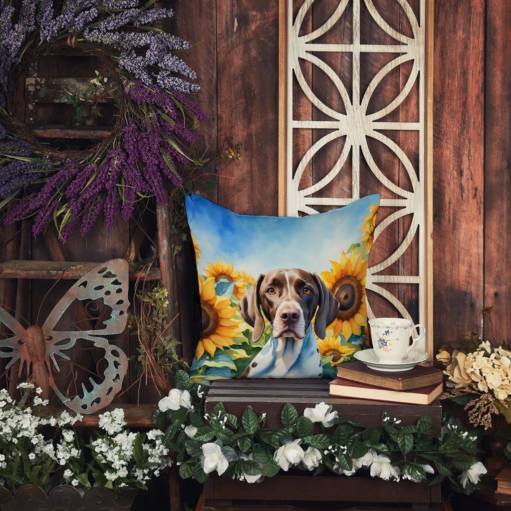 Pointer in Sunflowers Decorative Throw Pillow 18x18 Indoor Outdoor Accent Cushion, Fabric Cover with Insert for Sofa, Bed, Porch & Living Room