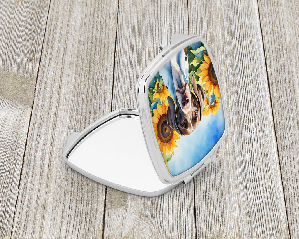 Pointer in Sunflowers Compact Mirror Decorative Travel Makeup Mirror for Women Girls Gifts Pocket Makeup Mirror Folding Handheld
