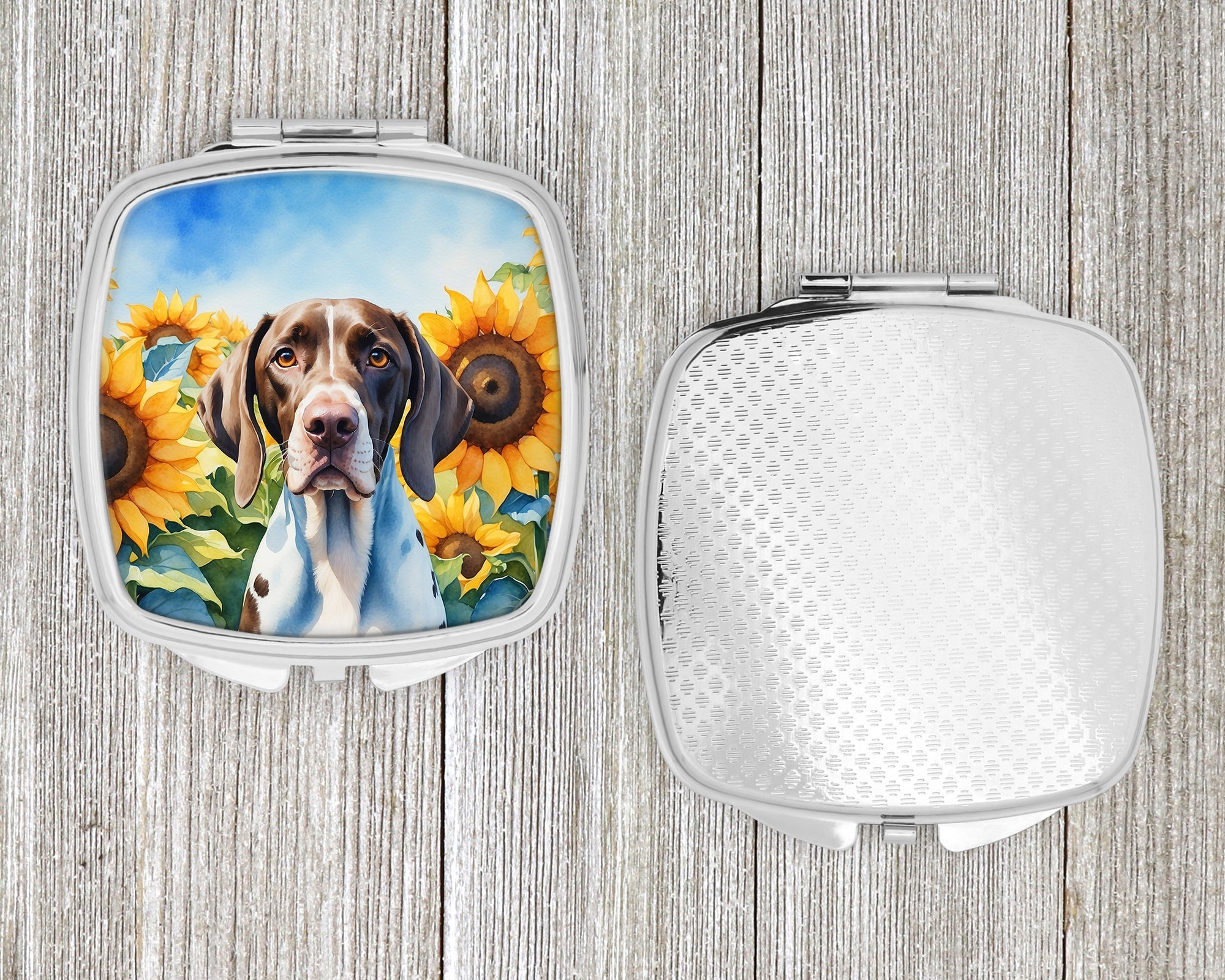 Pointer in Sunflowers Compact Mirror Decorative Travel Makeup Mirror for Women Girls Gifts Pocket Makeup Mirror Folding Handheld
