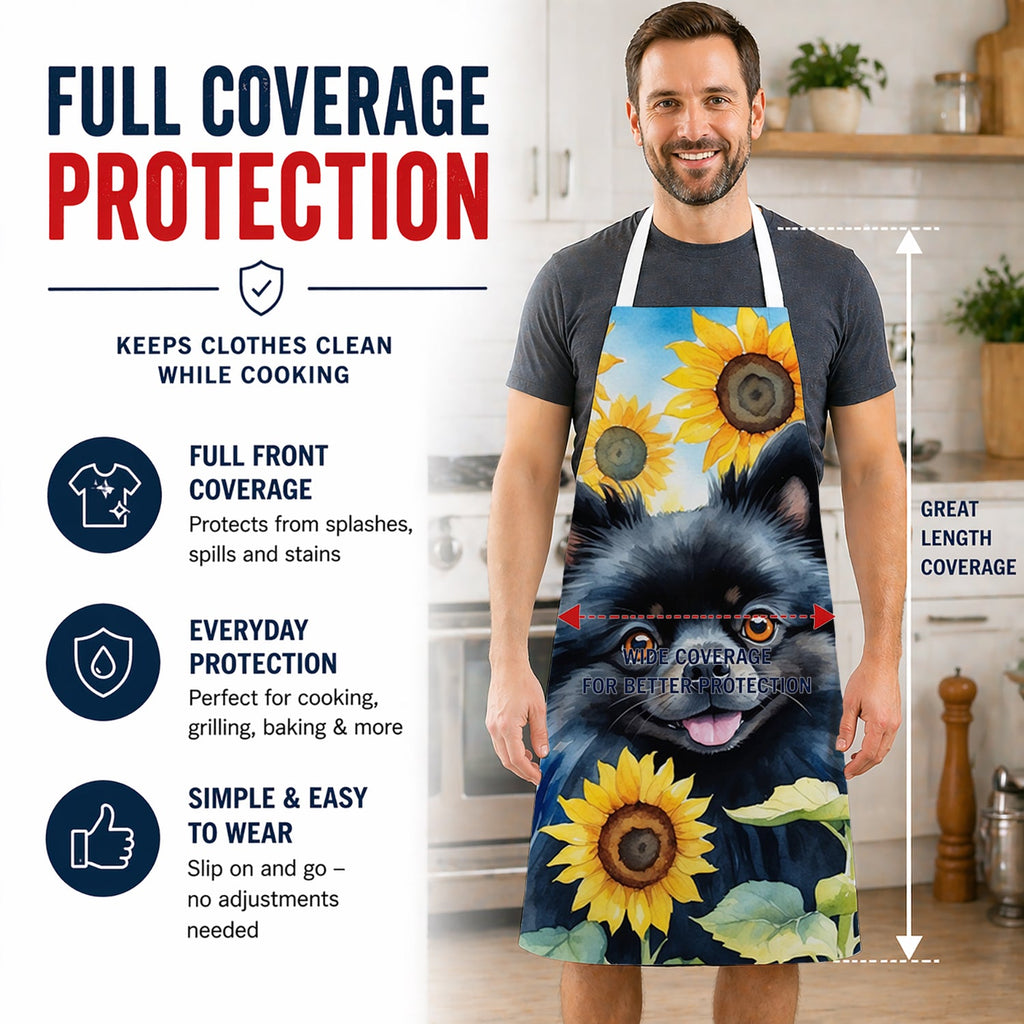 Pomeranian in Sunflowers Apron Cooking Kitchen Server Baking Crafts Gardening for Adult Women Men, Unisex, Large, Multicolor