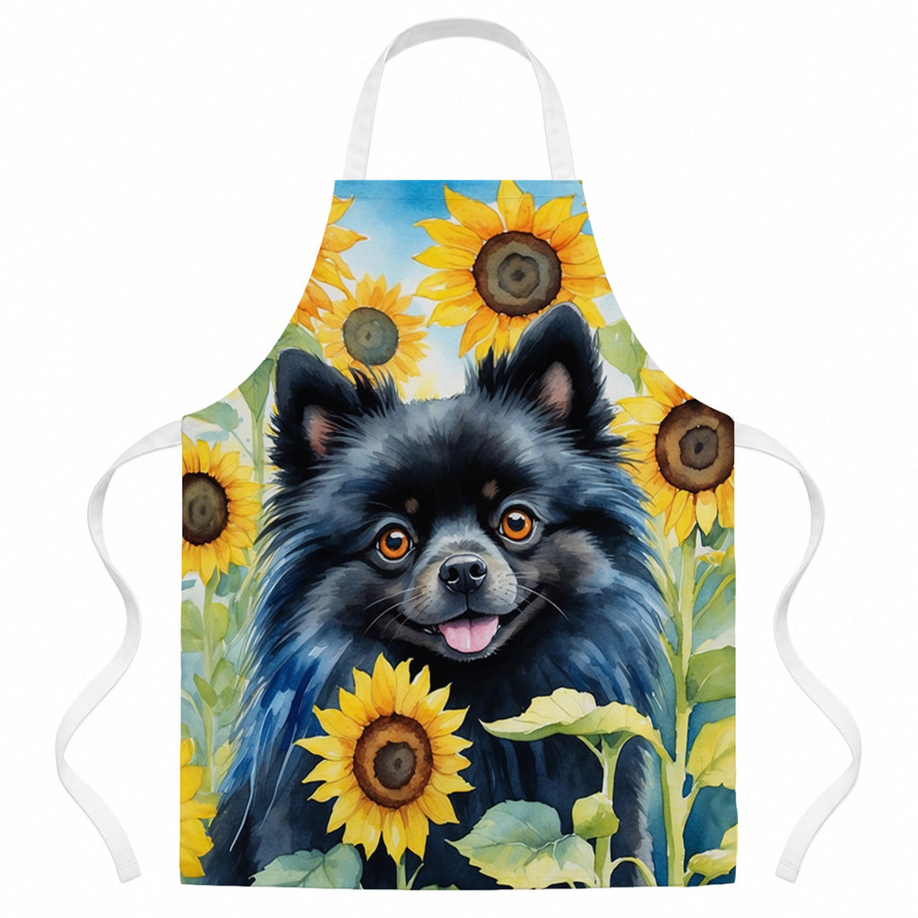 Pomeranian in Sunflowers Apron Cooking Kitchen Server Baking Crafts Gardening for Adult Women Men, Unisex, Large, Multicolor
