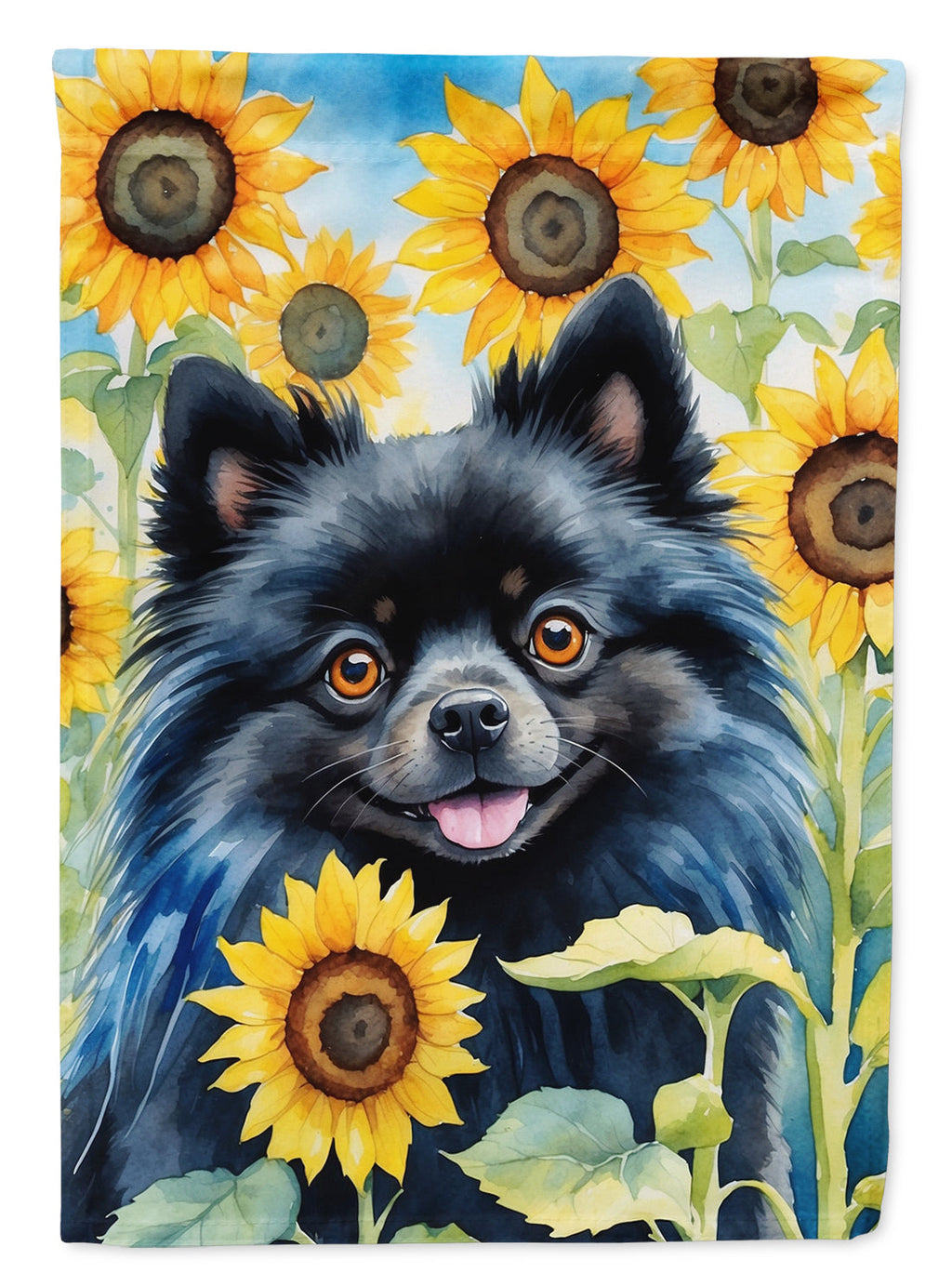 Pomeranian in Sunflowers House Flag 28x40 Porch Sleeve Pole Decorative Outside Yard Banner Artwork Wall Hanging, Polyester
