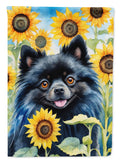 Pomeranian in Sunflowers House Flag 28x40 Porch Sleeve Pole Decorative Outside Yard Banner Artwork Wall Hanging, Polyester