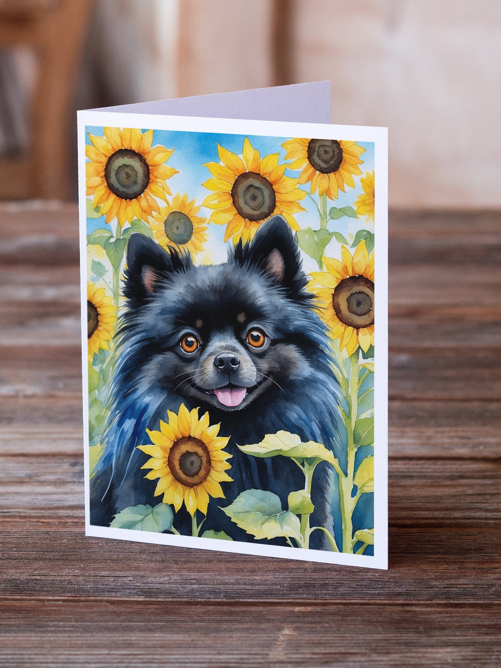 Pomeranian in Sunflowers Greeting Cards Pack of 8 Blank Cards with Envelopes Whimsical A7 Size 5x7