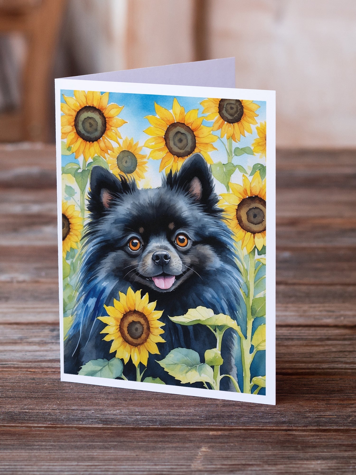 Pomeranian in Sunflowers Greeting Cards Pack of 8 Blank Cards with Envelopes Whimsical A7 Size 5x7