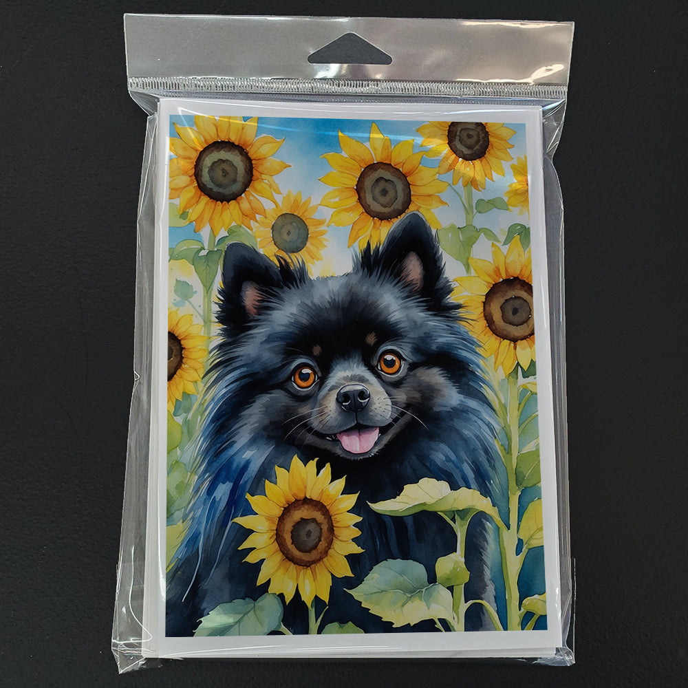 Pomeranian in Sunflowers Greeting Cards Pack of 8 Blank Cards with Envelopes Whimsical A7 Size 5x7