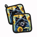 Pomeranian in Sunflowers Pot Holder Set of 2 Heat Resistant Quilted Hot Pads 7.5 x 7.5 Inch, Insulated Kitchen Trivets for Cooking & Baking