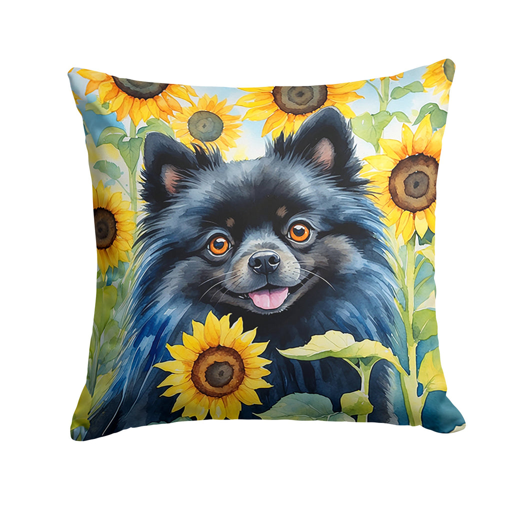 Pomeranian in Sunflowers Decorative Throw Pillow 14x14 Indoor Outdoor Accent Cushion, Fabric Cover with Insert for Sofa, Bed, Porch & Living Room