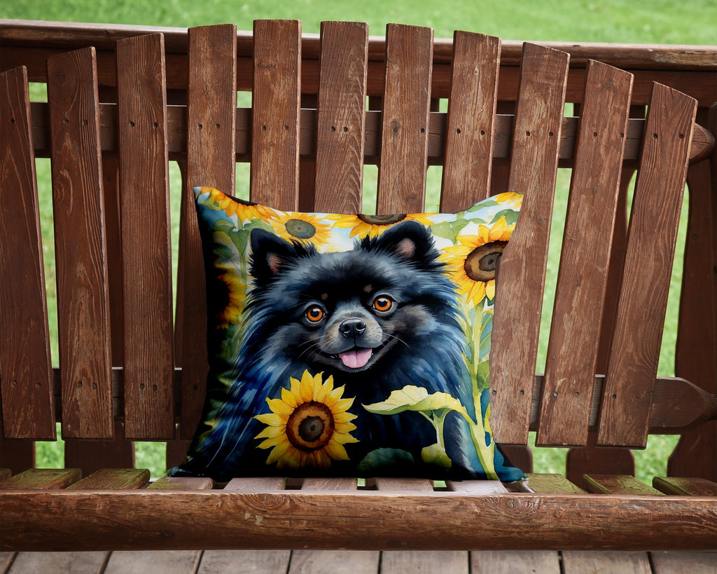 Pomeranian in Sunflowers Decorative Throw Pillow 14x14 Indoor Outdoor Accent Cushion, Fabric Cover with Insert for Sofa, Bed, Porch & Living Room