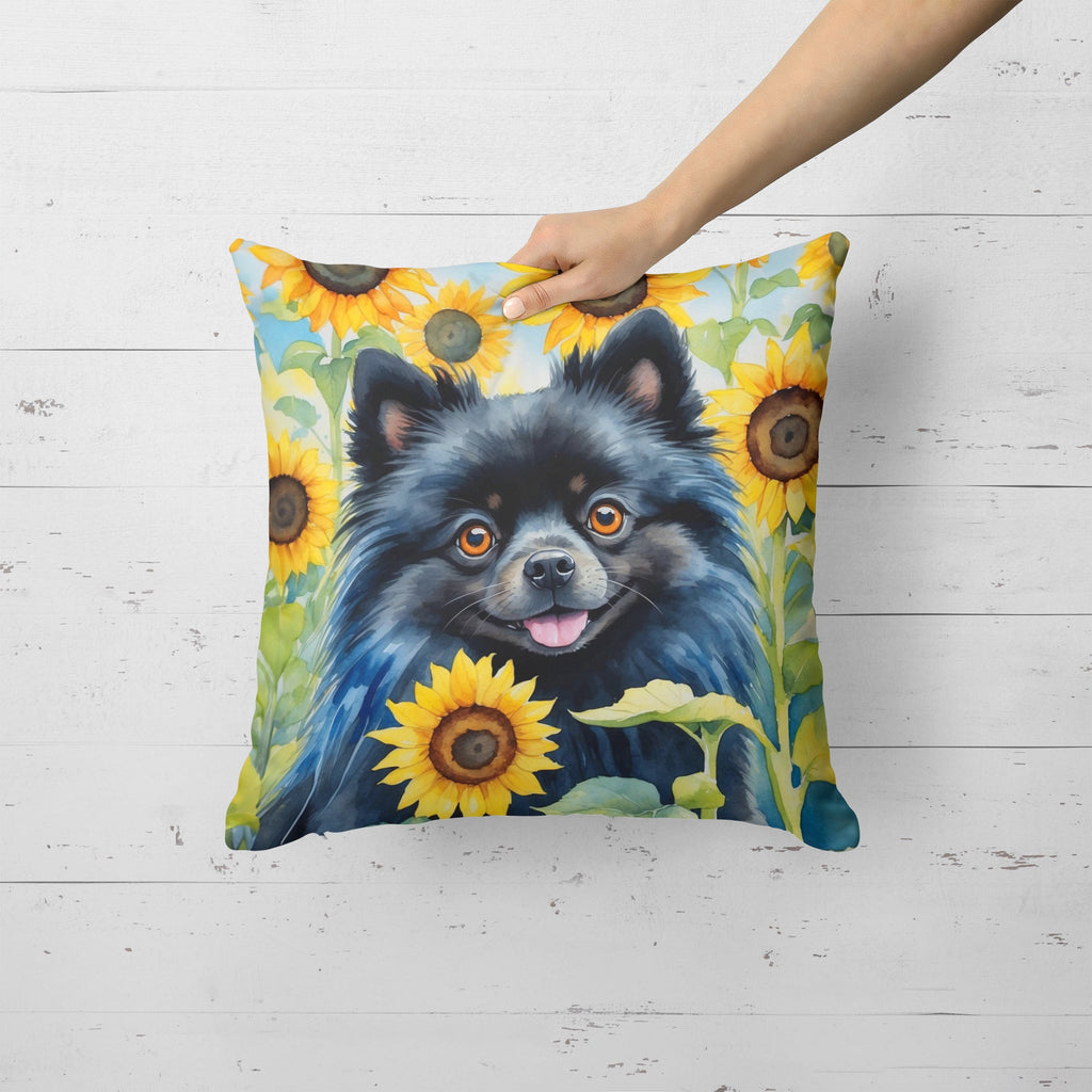 Pomeranian in Sunflowers Decorative Throw Pillow 18x18 Indoor Outdoor Accent Cushion, Fabric Cover with Insert for Sofa, Bed, Porch & Living Room