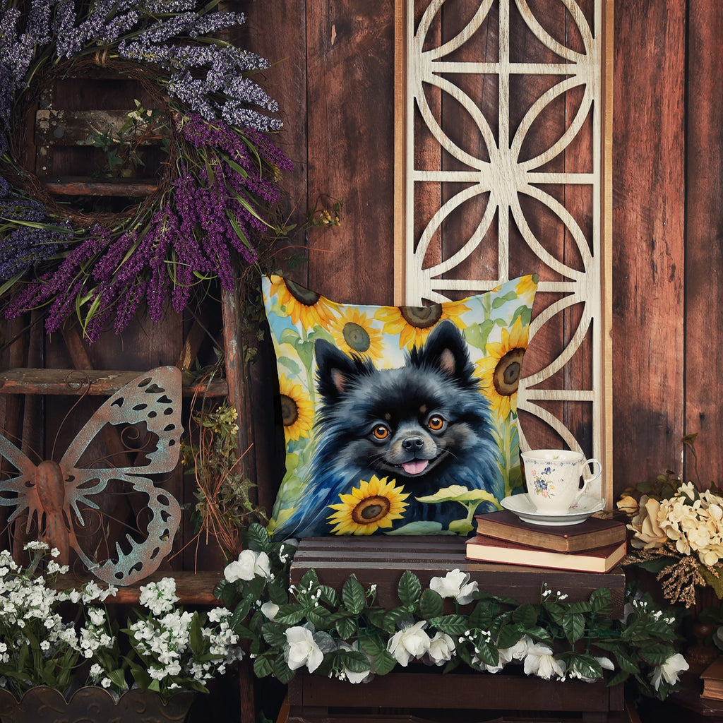 Pomeranian in Sunflowers Decorative Throw Pillow 18x18 Indoor Outdoor Accent Cushion, Fabric Cover with Insert for Sofa, Bed, Porch & Living Room