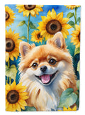 Pomeranian in Sunflowers House Flag 28x40 Porch Sleeve Pole Decorative Outside Yard Banner Artwork Wall Hanging, Polyester