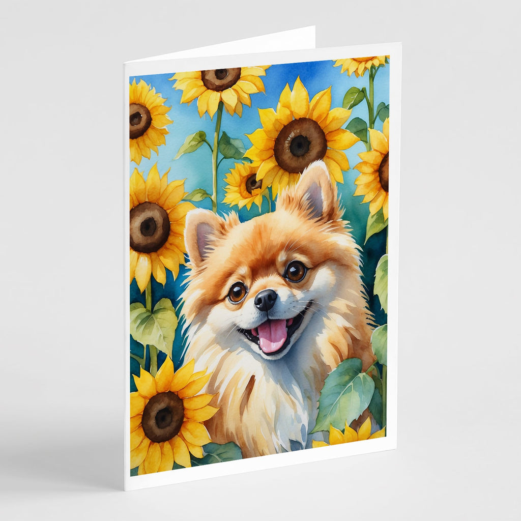 Pomeranian in Sunflowers Greeting Cards Pack of 8 Blank Cards with Envelopes Whimsical A7 Size 5x7