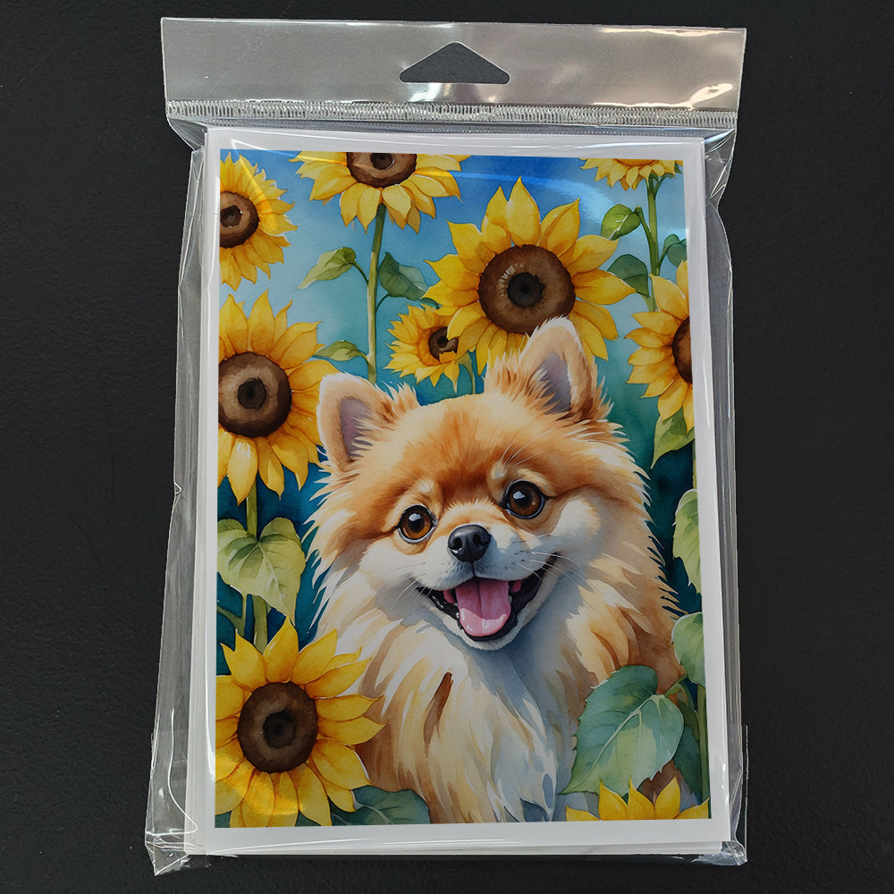 Pomeranian in Sunflowers Greeting Cards Pack of 8 Blank Cards with Envelopes Whimsical A7 Size 5x7
