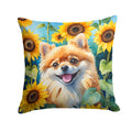 Pomeranian in Sunflowers Decorative Throw Pillow 14x14 Indoor Outdoor Accent Cushion, Fabric Cover with Insert for Sofa, Bed, Porch & Living Room