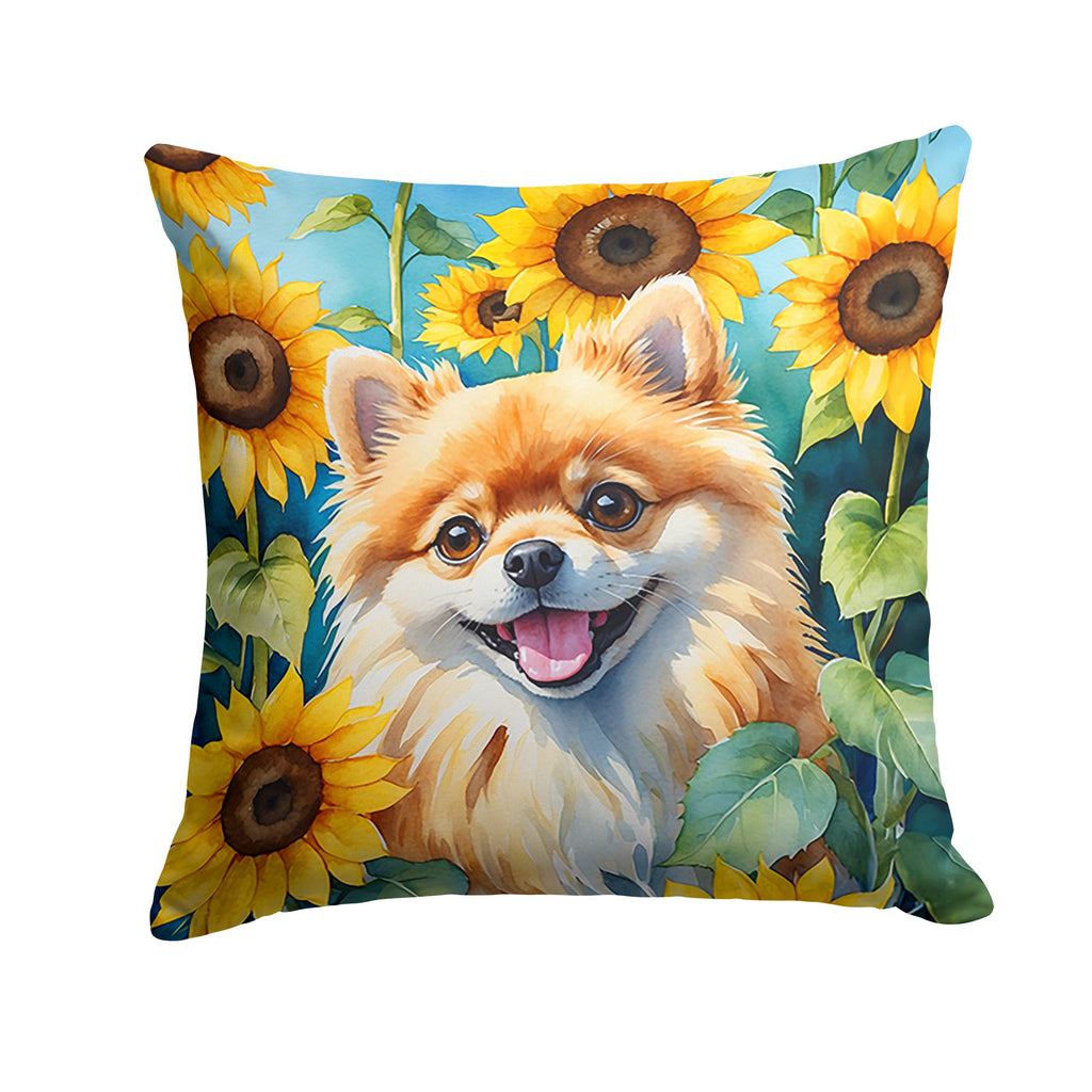 Pomeranian in Sunflowers Decorative Throw Pillow 18x18 Indoor Outdoor Accent Cushion, Fabric Cover with Insert for Sofa, Bed, Porch & Living Room