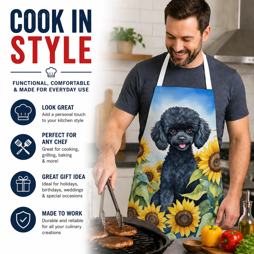Black Poodle in Sunflowers Apron Cooking Kitchen Server Baking Crafts Gardening for Adult Women Men, Unisex, Large, Multicolor