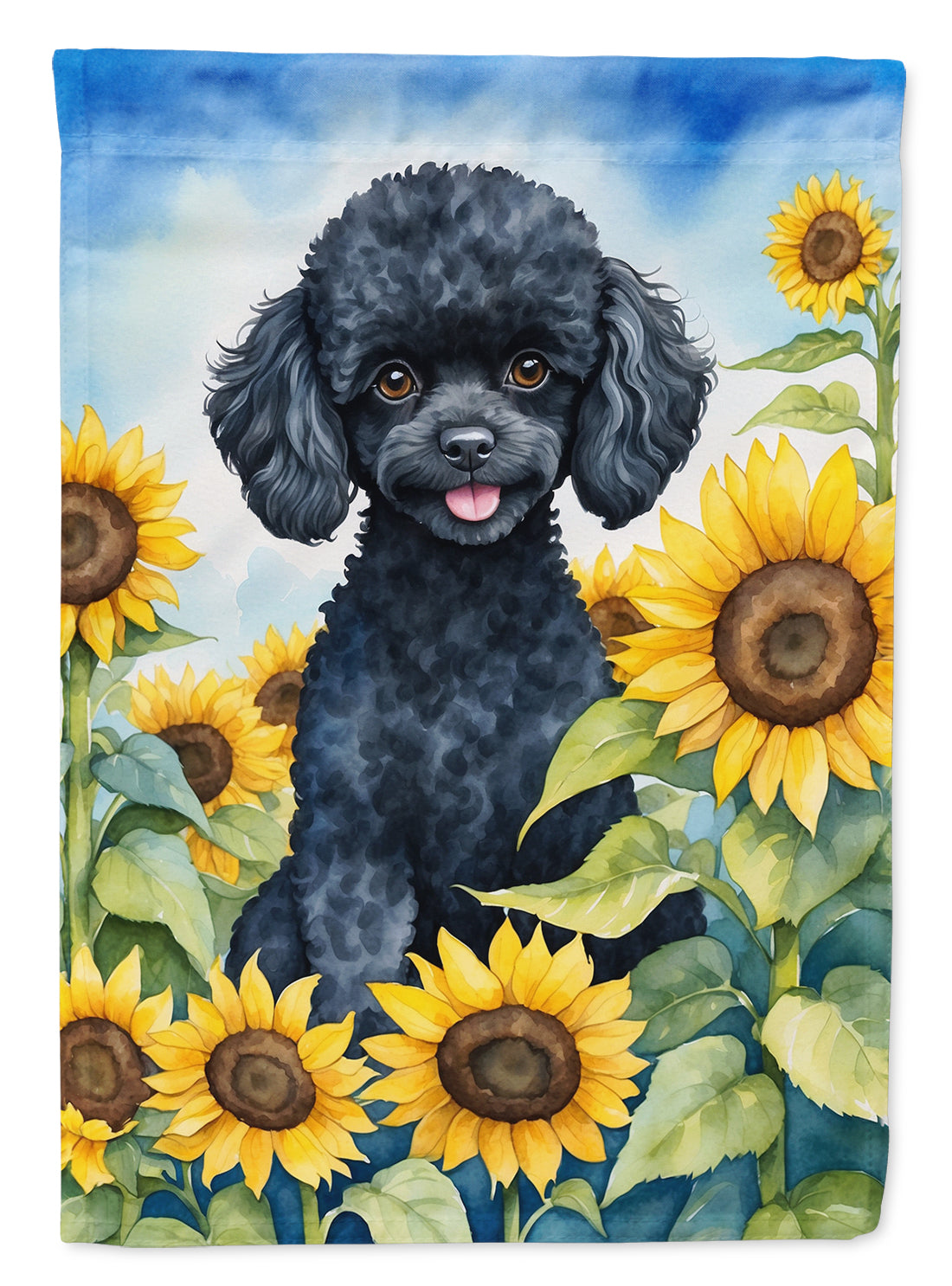 Black Poodle in Sunflowers House Flag 28x40 Porch Sleeve Pole Decorative Outside Yard Banner Artwork Wall Hanging, Polyester