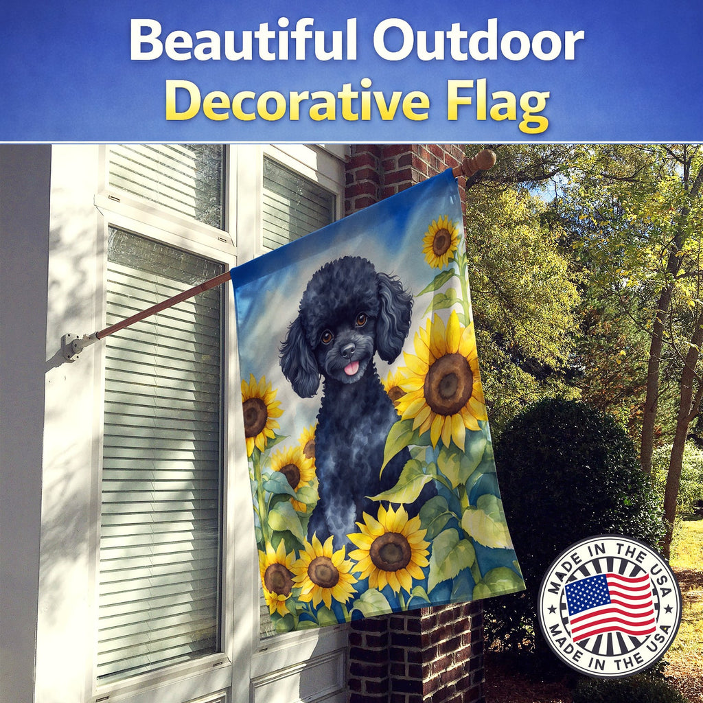 Black Poodle in Sunflowers House Flag 28x40 Porch Sleeve Pole Decorative Outside Yard Banner Artwork Wall Hanging, Polyester