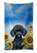 Black Poodle in Sunflowers Kitchen Towel Velour Plush Front and Cotton Loop Back Machine Washable