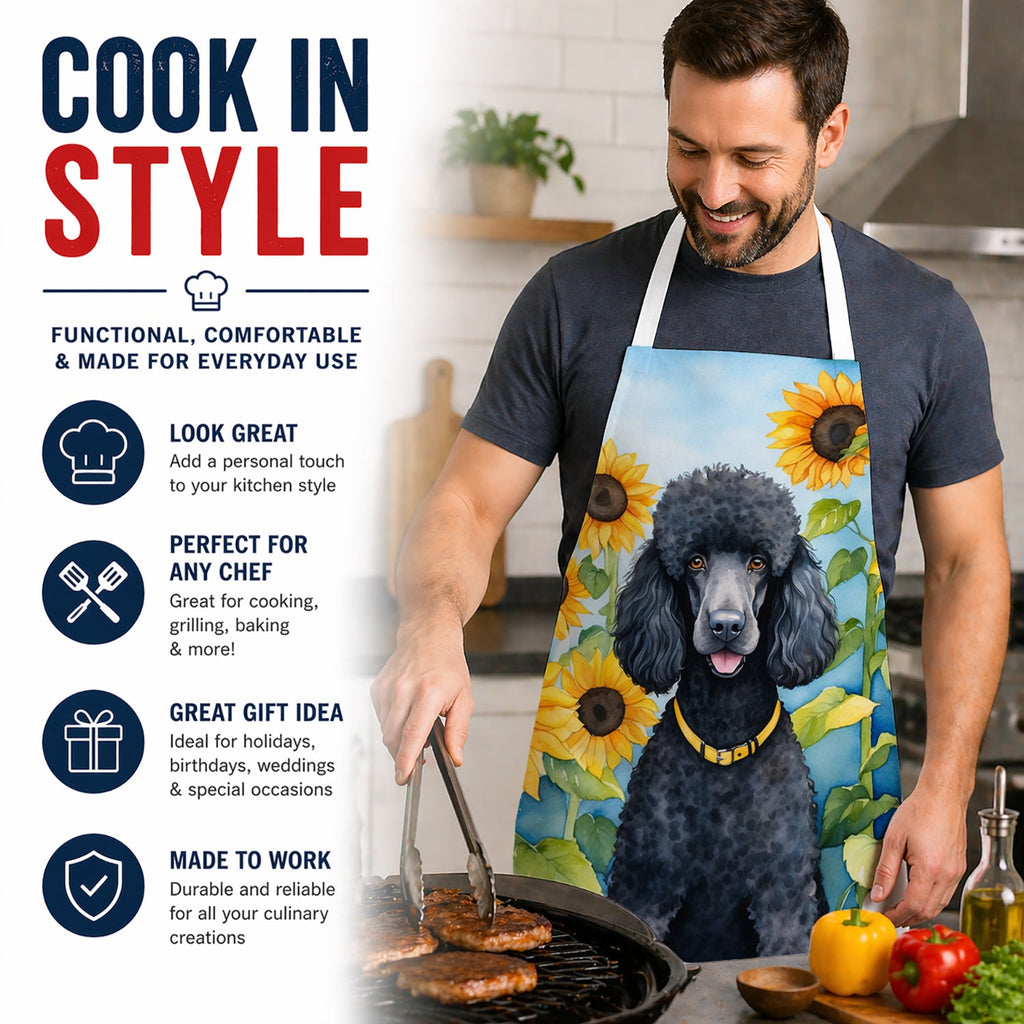Black Poodle in Sunflowers Apron Cooking Kitchen Server Baking Crafts Gardening for Adult Women Men, Unisex, Large, Multicolor