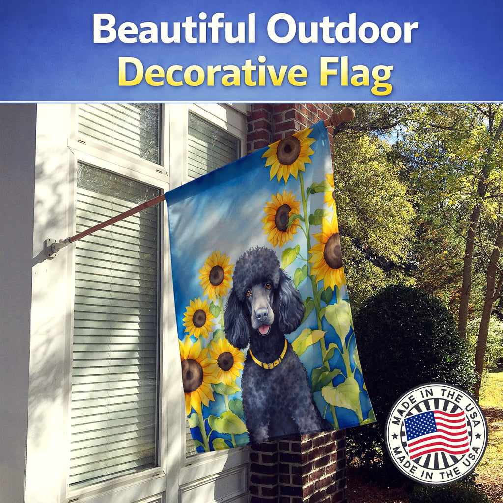 Black Poodle in Sunflowers House Flag 28x40 Porch Sleeve Pole Decorative Outside Yard Banner Artwork Wall Hanging, Polyester