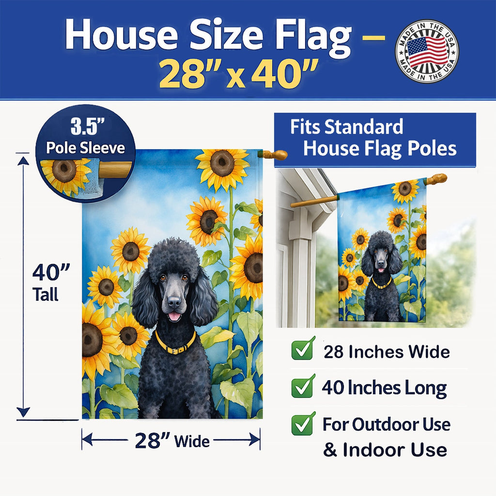 Black Poodle in Sunflowers House Flag 28x40 Porch Sleeve Pole Decorative Outside Yard Banner Artwork Wall Hanging, Polyester