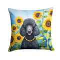 Black Poodle in Sunflowers Decorative Throw Pillow 18x18 Indoor Outdoor Accent Cushion, Fabric Cover with Insert for Sofa, Bed, Porch & Living Room