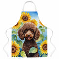 Chocolate Poodle in Sunflowers Apron Cooking Kitchen Server Baking Crafts Gardening for Adult Women Men, Unisex, Large, Multicolor