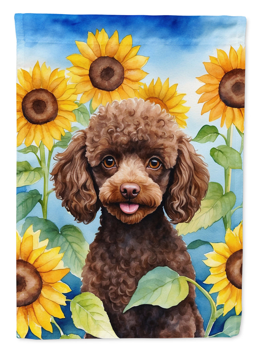 Chocolate Poodle in Sunflowers House Flag 28x40 Porch Sleeve Pole Decorative Outside Yard Banner Artwork Wall Hanging, Polyester