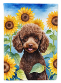 Chocolate Poodle in Sunflowers House Flag 28x40 Porch Sleeve Pole Decorative Outside Yard Banner Artwork Wall Hanging, Polyester