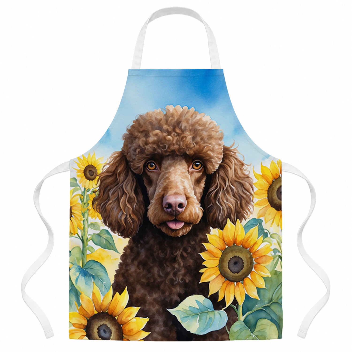 Chocolate Poodle in Sunflowers Apron Cooking Kitchen Server Baking Crafts Gardening for Adult Women Men, Unisex, Large, Multicolor