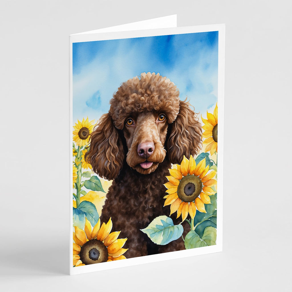 Chocolate Poodle in Sunflowers Greeting Cards Pack of 8 Blank Cards with Envelopes Whimsical A7 Size 5x7