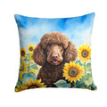 Chocolate Poodle in Sunflowers Decorative Throw Pillow 18x18 Indoor Outdoor Accent Cushion, Fabric Cover with Insert for Sofa, Bed, Porch & Living Room