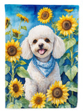 White Poodle in Sunflowers House Flag 28x40 Porch Sleeve Pole Decorative Outside Yard Banner Artwork Wall Hanging, Polyester