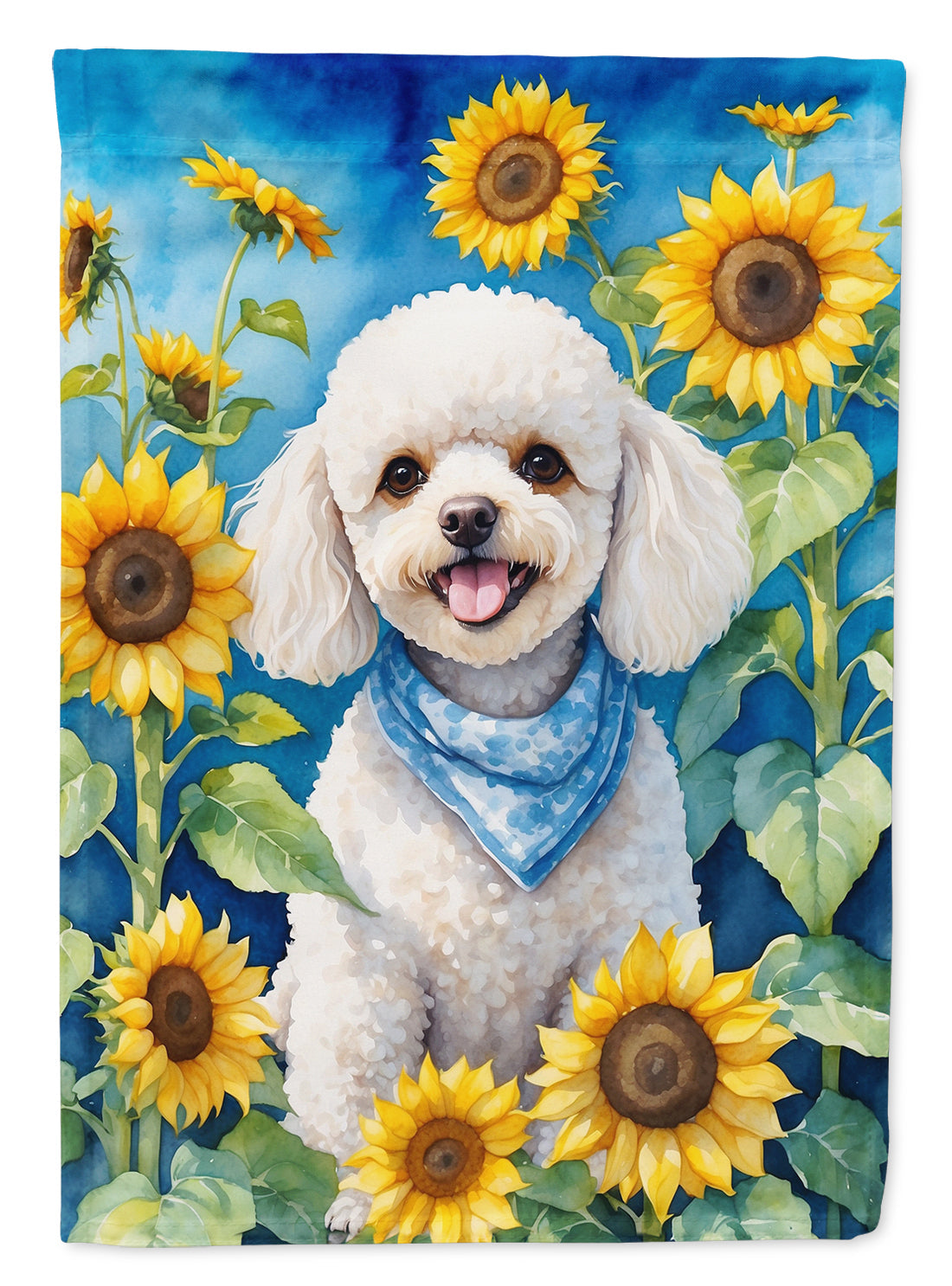 White Poodle in Sunflowers House Flag 28x40 Porch Sleeve Pole Decorative Outside Yard Banner Artwork Wall Hanging, Polyester
