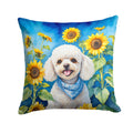 White Poodle in Sunflowers Decorative Throw Pillow 18x18 Indoor Outdoor Accent Cushion, Fabric Cover with Insert for Sofa, Bed, Porch & Living Room