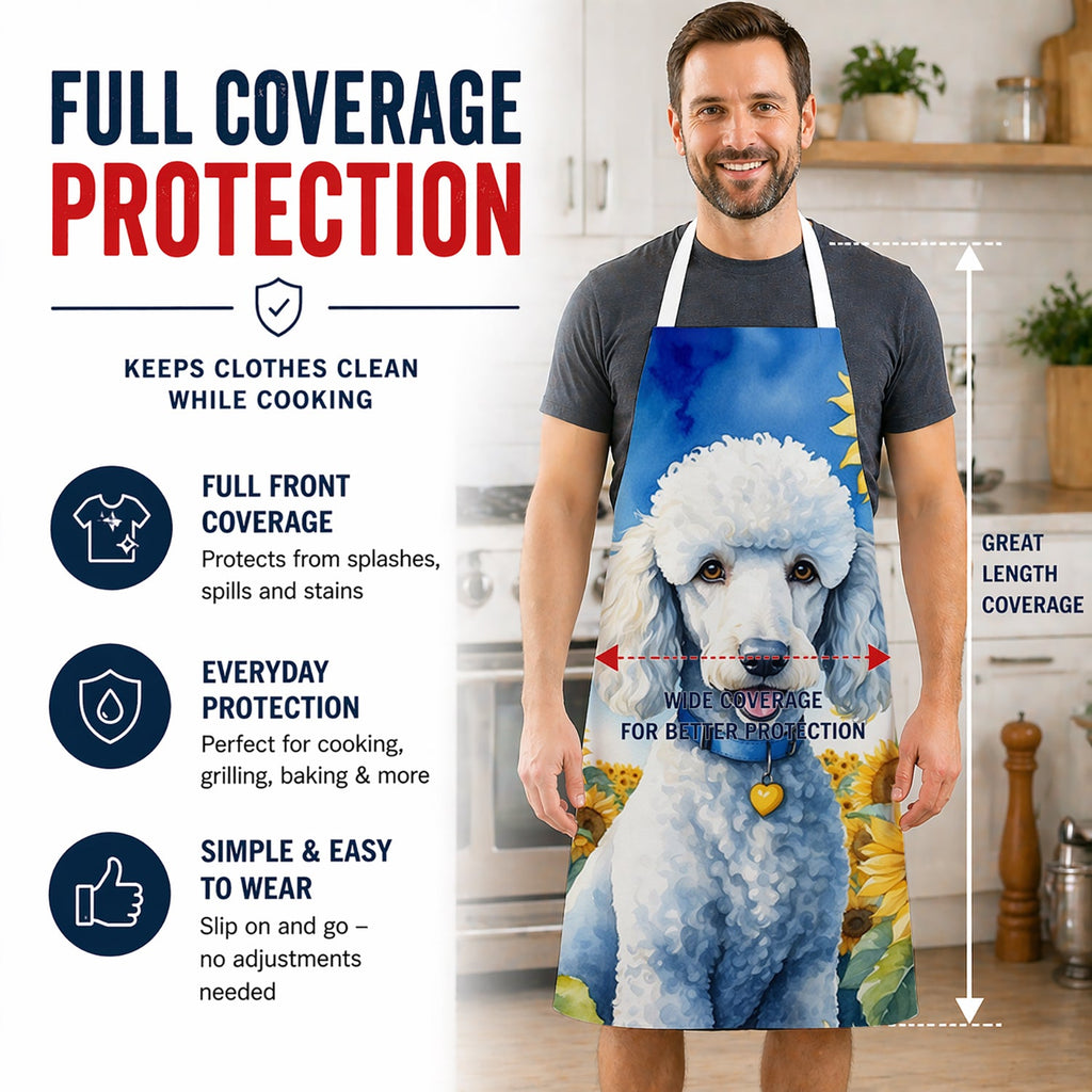 White Poodle in Sunflowers Apron Cooking Kitchen Server Baking Crafts Gardening for Adult Women Men, Unisex, Large, Multicolor