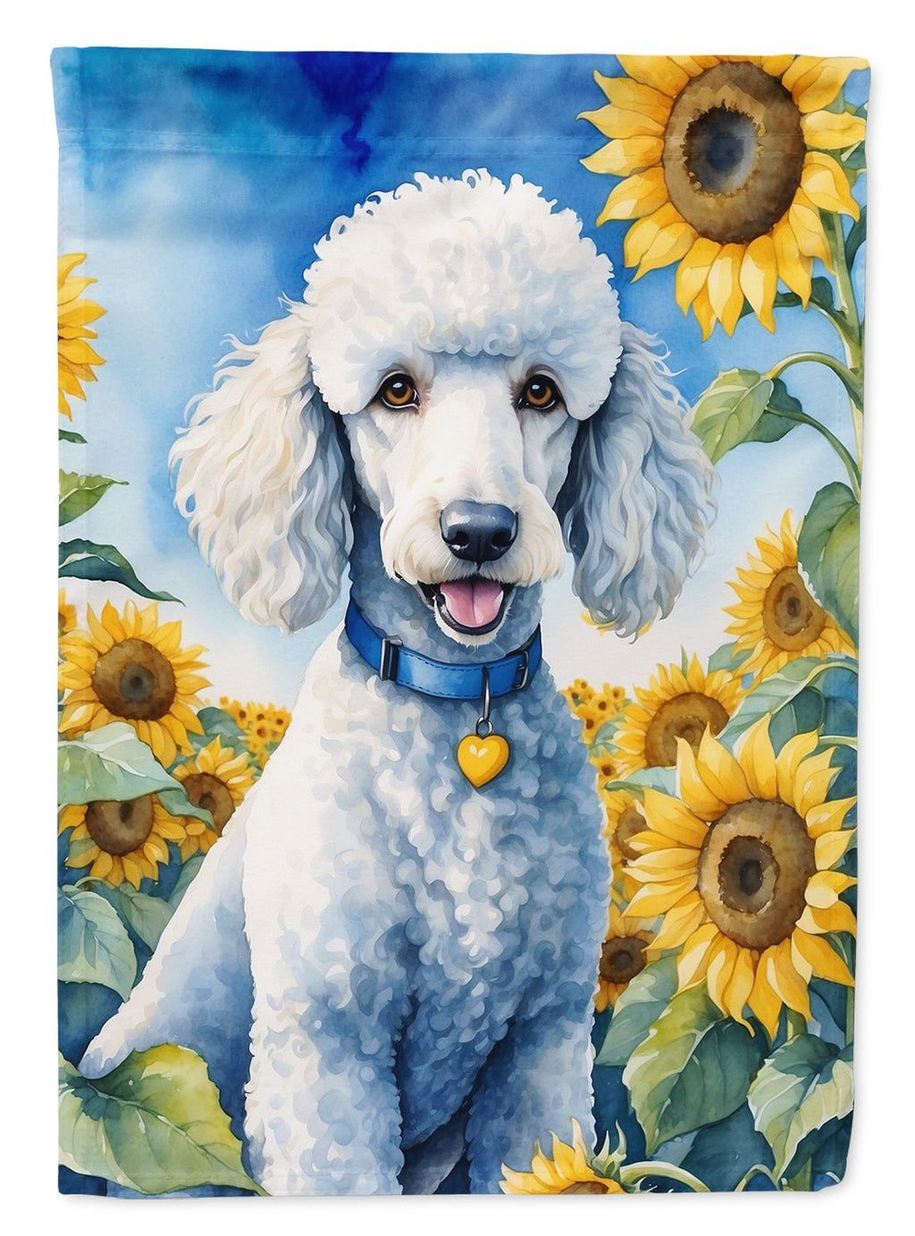 White Poodle in Sunflowers House Flag 28x40 Porch Sleeve Pole Decorative Outside Yard Banner Artwork Wall Hanging, Polyester