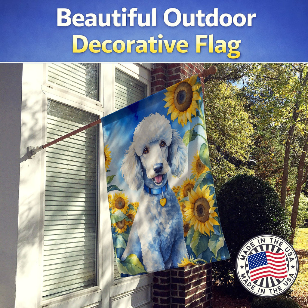 White Poodle in Sunflowers House Flag 28x40 Porch Sleeve Pole Decorative Outside Yard Banner Artwork Wall Hanging, Polyester