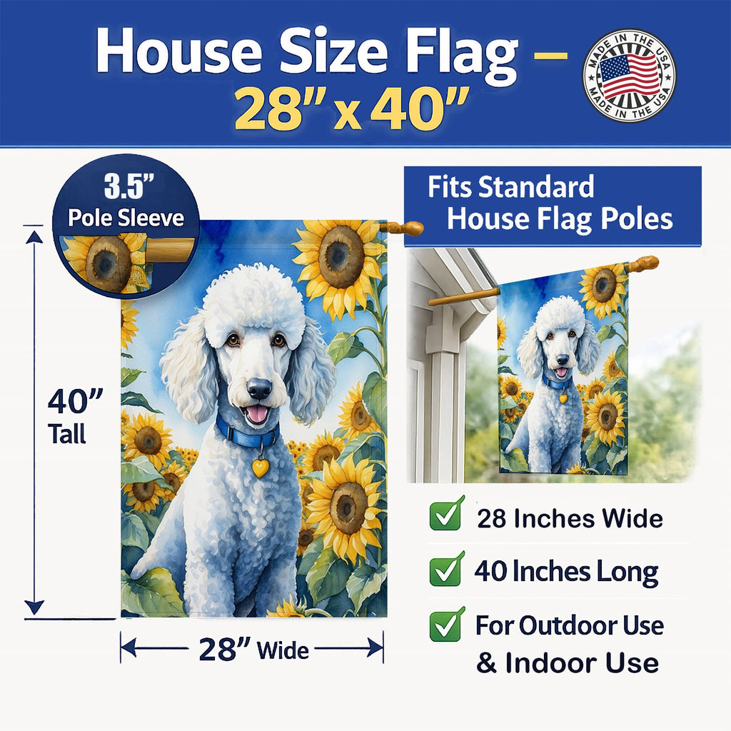 White Poodle in Sunflowers House Flag 28x40 Porch Sleeve Pole Decorative Outside Yard Banner Artwork Wall Hanging, Polyester