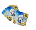 White Poodle in Sunflowers Foam Coasters Set of 4 Cup Coasters for Indoor Outdoor, Tabletop Protection, Anti Slip, Mouse pad Material
