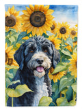 Portuguese Water Dog in Sunflowers House Flag 28x40 Porch Sleeve Pole Decorative Outside Yard Banner Artwork Wall Hanging, Polyester