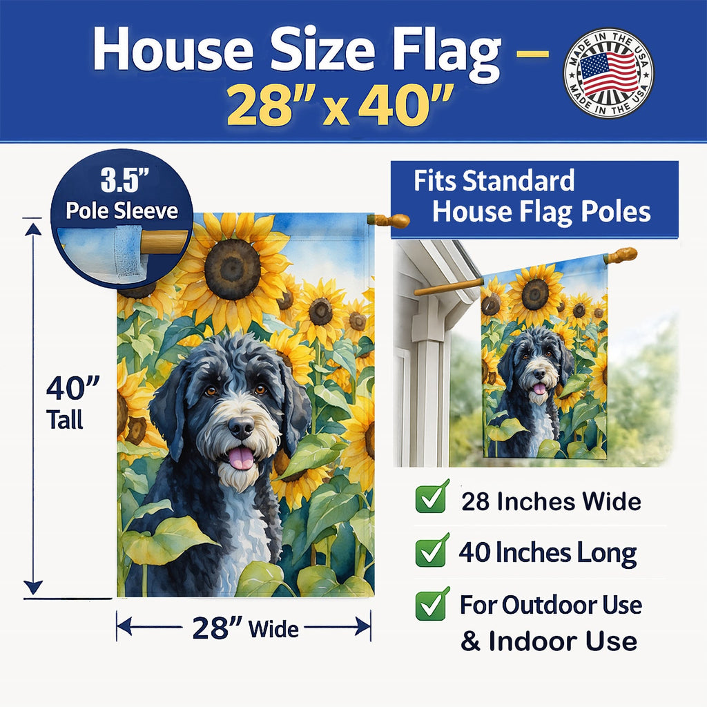 Portuguese Water Dog in Sunflowers House Flag 28x40 Porch Sleeve Pole Decorative Outside Yard Banner Artwork Wall Hanging, Polyester
