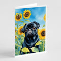Pug in Sunflowers Greeting Cards Pack of 8 Blank Cards with Envelopes Whimsical A7 Size 5x7